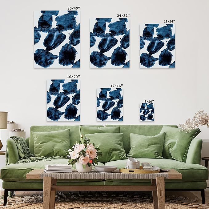 Monem Art Blue Abstract Watercolor Texture Print - Minimalist Modern Art Poster - Wall Decor for Living Room, Bedroom or Office - 24x32 Gold Framed CANVAS Wall Art by Mareike Bohmer