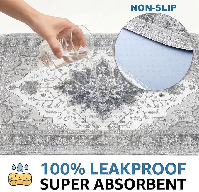Washable Pee Pads for Dogs,Great Urine Absorbent Reusable Puppy Training Pads,Waterproof,Leak-Proof & Non-Slip Potty Pads for Whelping,Crate,Playpen,Bed.(Gray Floral,48"x48")