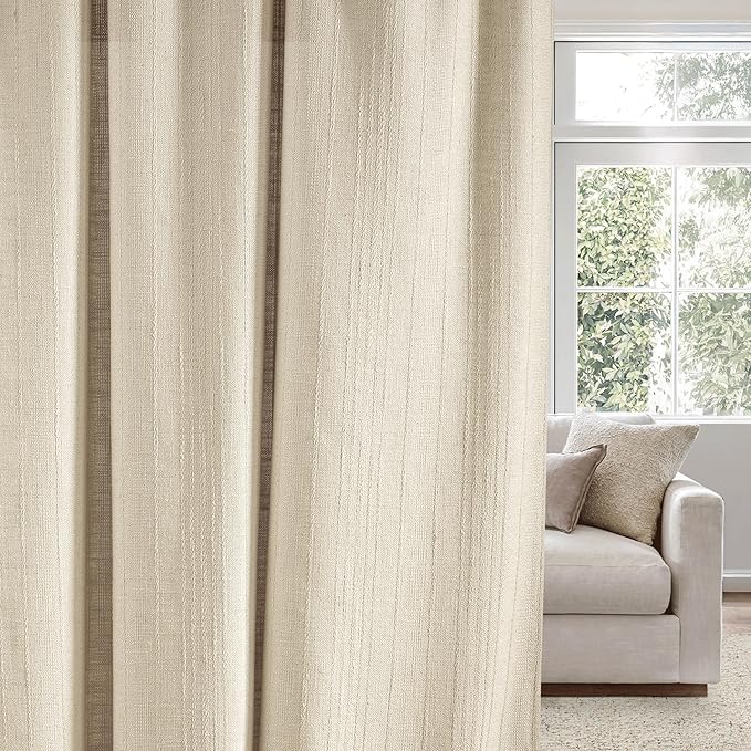 NICETOWN Jacquard Linen Curtains for Bedroom, Waffle Weave Privacy with Light Filtering Window Treatments for Living Room, W52 x L96, 2 Panels
