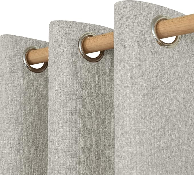 LAMIT Light Grey Linen Curtains for Bedroom, 63 inch Grommet Thick Light Reducing Curtain Light Filtering Panels Window Drapes for Living Room/Outdoor/French Door, Set of 2 Panels, W52 x L63