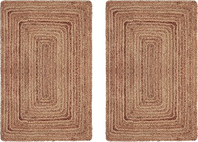 COTTON CRAFT Jute Rug - 2 Pack Braided 100% Jute Door Mat - Woven Neutral Reversible Small Rug - Entryway Kitchen Living Room Bedroom Bathroom Farmhouse Rustic Boho Throw Mat - 22 x 34 - Natural
