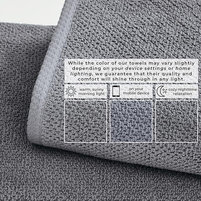 Great Bay Home 100% Cotton 6 Pack 26x16 Hand Towel Set - Absorbent, Quick-Drying, Durable Towels for Bathroom Decor - Low-Twist, Two-Ply Fibers (Chambray Blue)