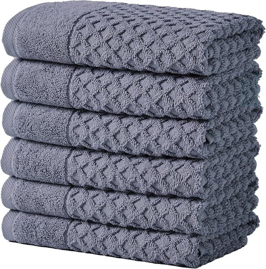 Great Bay Home Hand Towels - 100% Cotton 6 Pack 26x16 Hand Towel Set - Absorbent, Durable, Quick-Dry Towels for Bathroom (Chambray Blue)