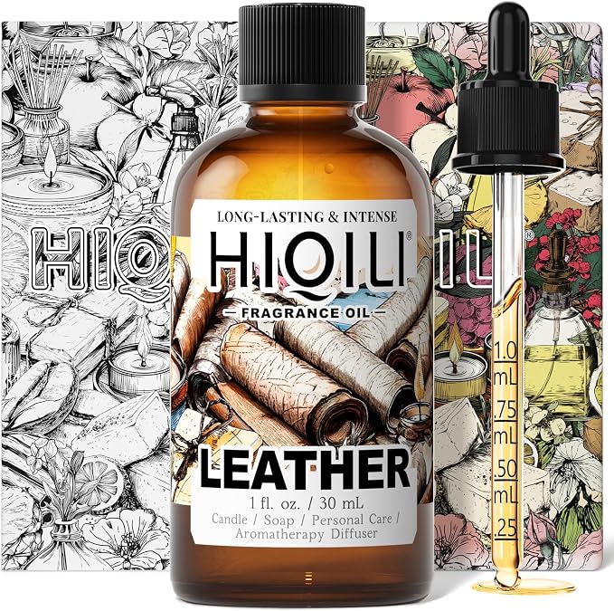 HIQILI Leather Fragrance Oil, Men's Scent for Car Air Freshener - 30ML | Suitable for Soap, Candle, Perfume Making, Long-Lasting Leather Scent, Pet Safe, Graduated Dropper Included