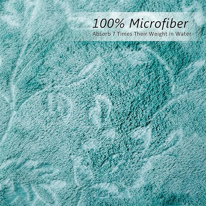 JML Microfiber Bath Towels, Bath Towel 6 Pack(30" x 60"), Oversized, Soft, Super Absortbent and Fast Drying, Multipurpose Use for Sports, Fitness, Yoga, Green-Floral Embossed
