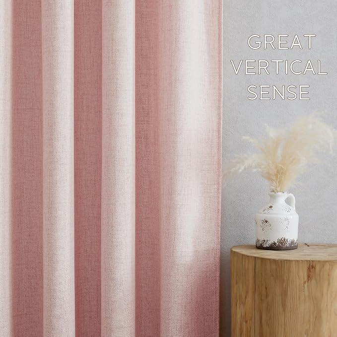 NICETOWN Blush Pink Linen Curtains 84 Inches Long 2 Panels for Bedroom Living Room, Privacy Linen Textured Window Drapes Semi Sheer Light Filtering Grommet Burlap Look Curtains, 52" W x 84" L