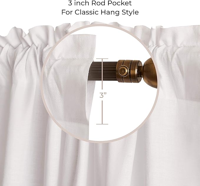 D'Moksha Homes White Hemp Curtain 108 Inches Long - 52 x 108 Inch 1 Panel Light Filtering Rod Pocket Curtain with Back Tab Hang - 100% Pure Hemp Linen Window Treatment for Living Room, Bedroom