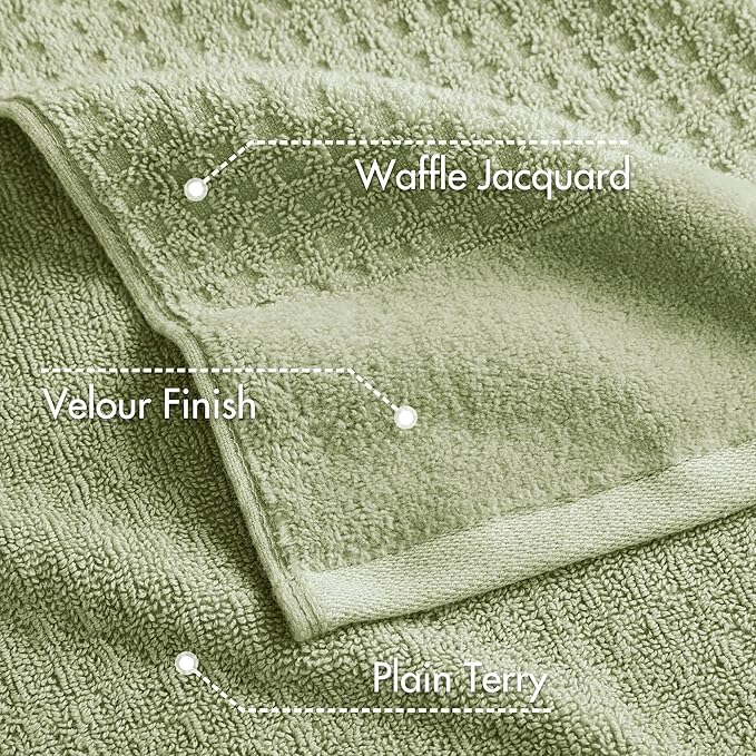 Madison Park Spa Waffle 100% Cotton Luxurious Towel Set, Premium Texture Waffle Weave, Highly Absorbent, Quick Dry, Hotel & Spa Quality Wash Clothes for Bathroom, Assorted Sizes, Sage Green 6 Piece