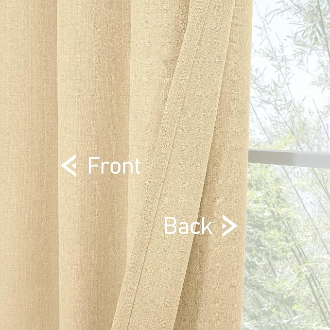 LAMIT Sand Linen Curtains for Living Room 84 Inch Length 2 Panels, No See Through Thick Window Drapes Light Filtering Privacy Linen Textured Panels with Grommet for Bedroom, 52 x 84 Inch