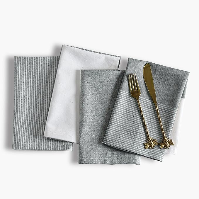 Ramanta Home Cloth Napkins Set of 4 18x18 Inches - Spring Basket Decor Block Striped Dinner Napkins for Easter Farmhouse Wedding, Washable Soft Cotton Durable Table Linen -Everyday Use - Dark Olive