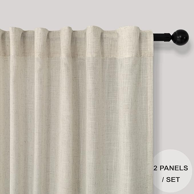 Pitalk Beige Curtains 54 Inch Length for Childrens Room 2 Panel Pocket Back Tab Top Short Neutral Semi Sheer Linen Energy Efficient Cotton Curtains for Bathroom Spa Office Retro Vintage Decor 54 Long