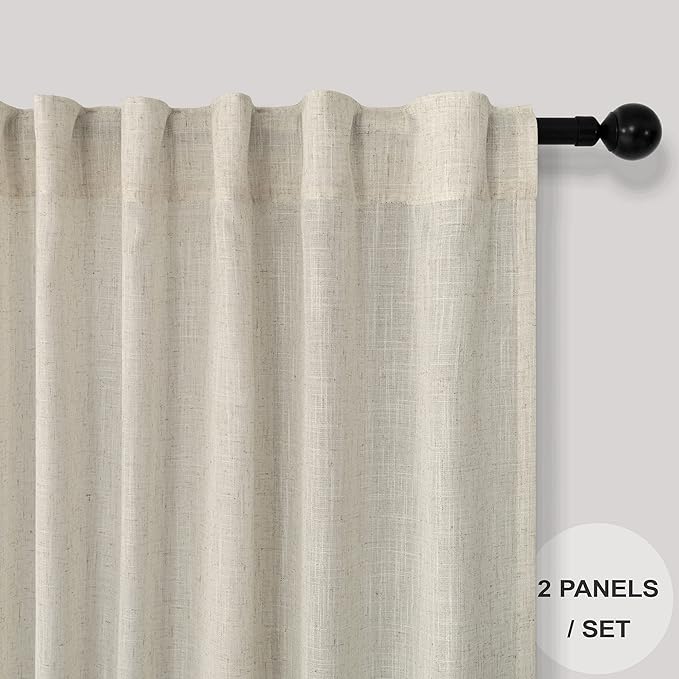 Beige Curtains 38 Inch Width for Living Room 2 Panels Back Tab Rod Pocket Flax Linen Semi Sheer Light Filtering Mini Curtains for Door Window Boho Farmhouse Bedroom Decor Tan 38 Inch Wide by 96 Long