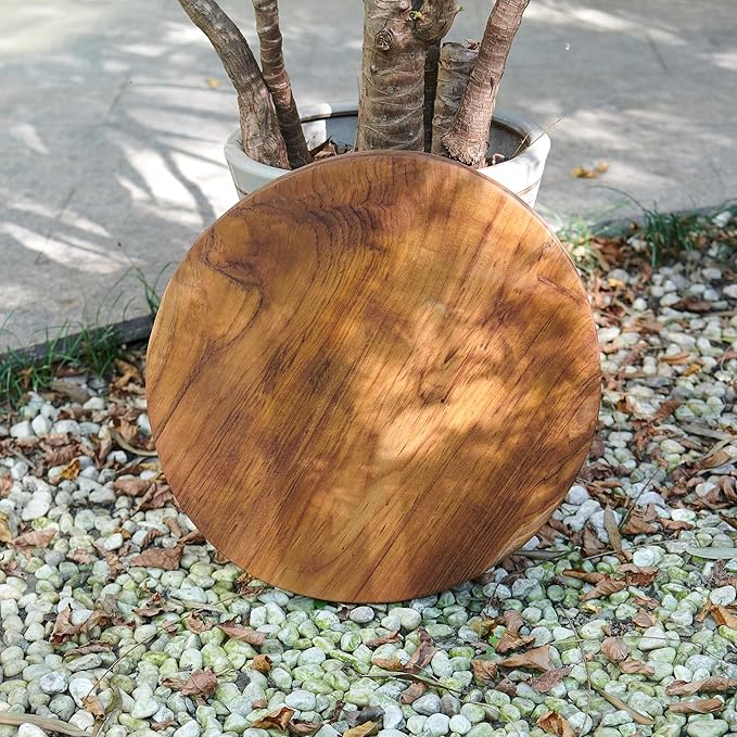 Natural Round Teak Wood Slice Slab 15.6"x15.6"x1.98" Live Edge Hand Crafted Varied Shapes Solid Wood Slab Handmade Wooden Board Resin End Table Slab Side Table Top Wall Home Décor