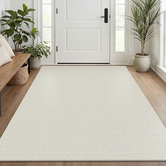 EARTHALL Washable Area Rug 4x6 Ft Non Slip Rugs for Entryway Braided Throw Rugs Bedroom Carpet Cotton Entry Rug Woven Floor Carpets for Bedroom Dining Room Living Room, Cream/Grayish