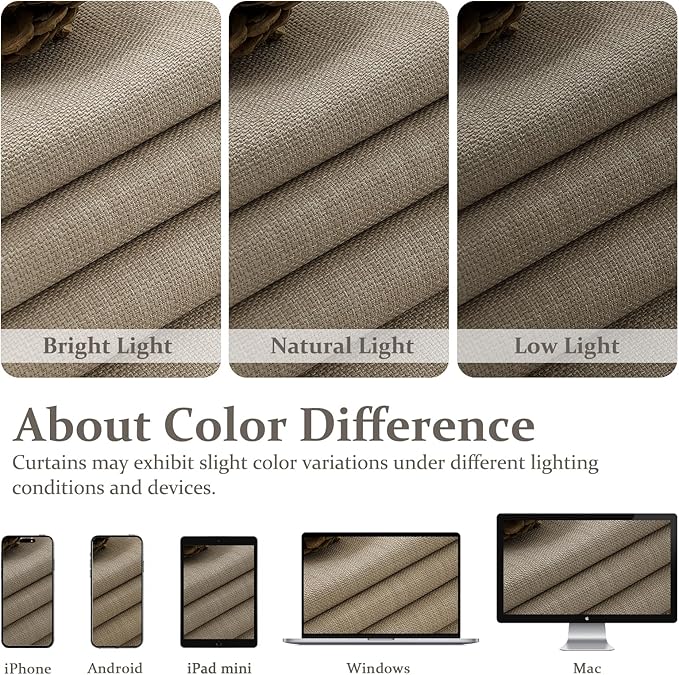 Pinch Pleated Drapes Linen Room Darkening Curtains 96 Inches Long for Bedroom, Taupe Black Out Floor to Ceiling Sound Dampening Double Layer Living Room Viral Windows Burg 2 Panels Set Burlywood Birch