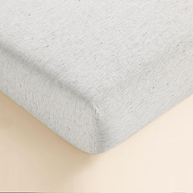 Sijo Stone Washed Organic French Linen Bed Sheet Set, GOTS Certified Organic, Best Cooling Linen Sheet Award by Sleep Foundation, 3 Piece - 2 Pillowcases and 1 Fitted Sheet (Pinstripe, King)