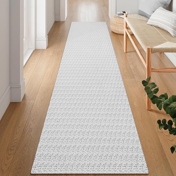 Collive Long Runners Rug for Hallways 2.6x10 Washable Kitchen Runner Rugs Non-Slip Rubber Backed Boho Hallway Runner Rug Gray Braided Farmhouse Carpet Floor Runner for Hall Bedroom Entryway