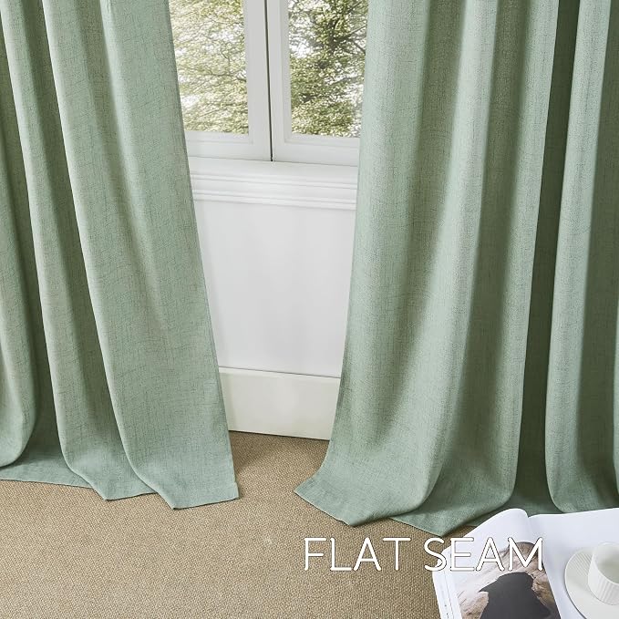 NICETOWN Sage Green Linen Blended Curtains 63 Inch for Bedroom, Light Filtering Semi Sheer Burlap Curtains Farmhouse Grommet Privacy Window Drapes for Living Room, 2 Panels (52 x 63 Inch)