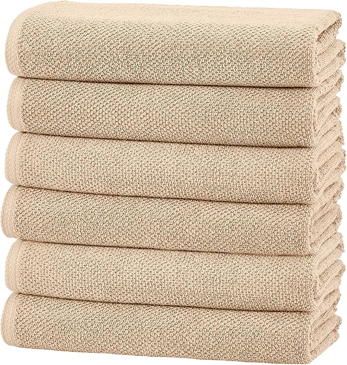Great Bay Home 100% Cotton 6 Pack 26x16 Hand Towel Set - Absorbent, Quick-Drying, Durable Towels for Bathroom Decor - Low-Twist, Two-Ply Fibers (Taupe)