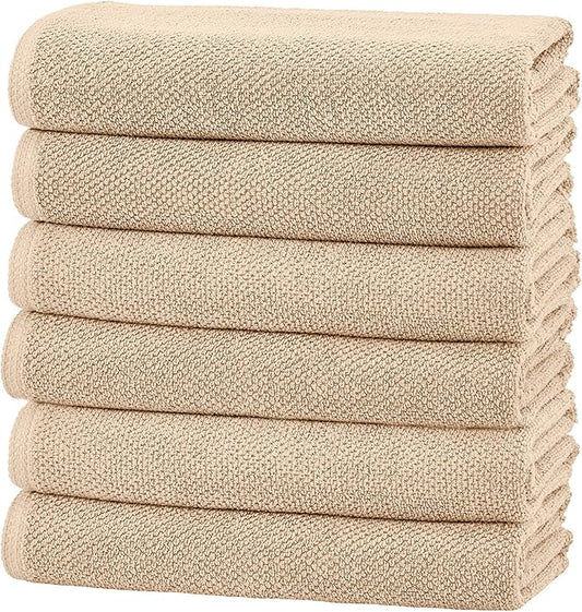 Great Bay Home 100% Cotton 6 Pack 26x16 Hand Towel Set - Absorbent, Quick-Drying, Durable Towels for Bathroom Decor - Low-Twist, Two-Ply Fibers (Taupe)