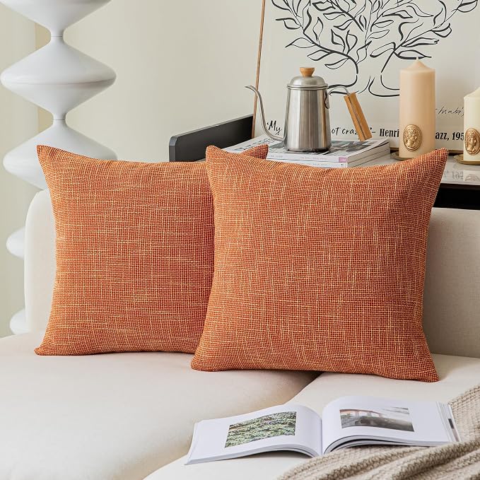 Kevin Textile Fall Pillow Cover Decor Lined Linen Throw Pillow Cases Cushion Cover Seasonal Autumn Pillow Covers for Chair, 18"x18"(2 Pack, Orange)