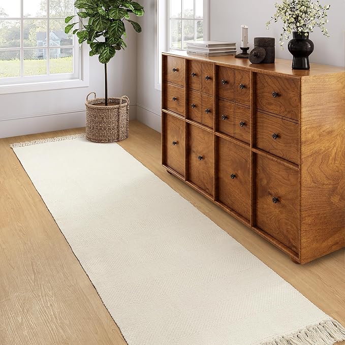 Collive Long Hallway Runner - 2.6' x 8', Washable Indoor Entryway Rug, White/Beige Braided Woven Kitchen Rug for Laundry Room, Bedroom Doorway