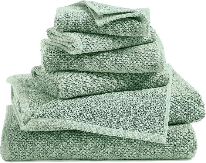 Great Bay Home 100% Cotton 6 Piece Towel Set - Absorbent, Quick-Drying, Durable Bath Towels for Bathroom Decor - Low-Twist, Two-Ply Fibers (Mineral Blue)