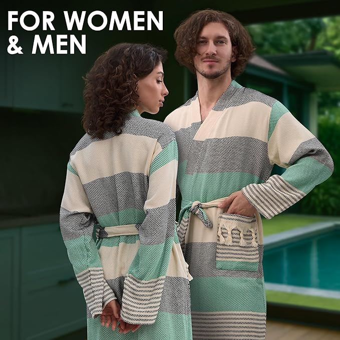 ATANI 100% Turkish Cotton Bathrobe S-XXL for Women & Men – Peshtemal Style Soft Cozy Lounge Robe, Absorbent & Lightweight