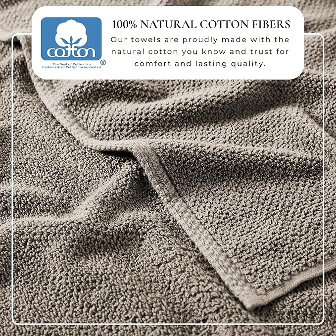 Great Bay Home 100% Cotton 12-Pack 13x13 Wash Cloth - Absorbent, Quick-Drying, Durable Face Towels for Bathroom Decor - Low-Twist, Two-Ply Fibers (Dark Grey)