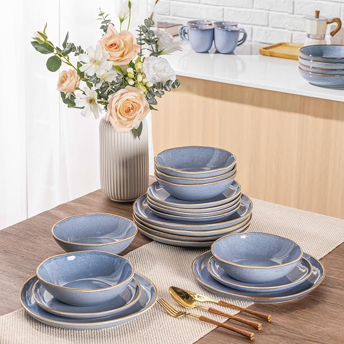 AmorArc Ceramic Dinnerware Sets,Handmade Reactive Glaze Stoneware Plates and Bowls Sets,Highly Scratch Resistant | Dishwasher & Microwave Safe Dishes Set,Service for 8 (24pc)