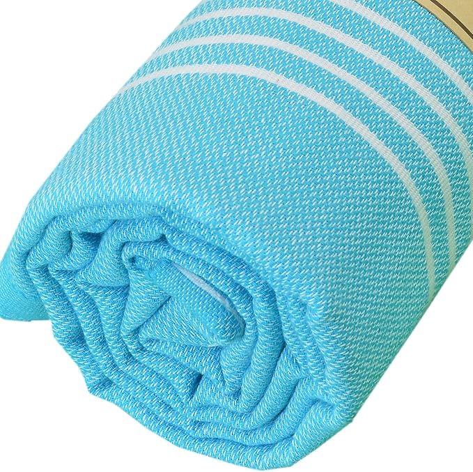 Bersuse Towels Anatolia XL Beach Blanket Throw Blanket Turkish Towel 100% Cotton Extra-Large Quick-Dry Lightweight Premium Peshtemal Towel - 61x82 Inches, Turquoise (Set of 3)