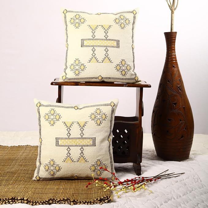 Trade Star 100% Cotton Sabra Pillow Covers Handloomed Rug Decorative Cushion case 18x18 Inches Handwoven Pillowcase Set of 2 Throw Cushion Covers Designer Pillow Shams