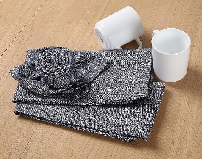 Chambray Slub Cloth Dinner Napkins Set of 6 (20X20 Inch - Navy Blue) 100% Everyday Use Premium Quality Over Sized with Mitered Corners Ultra Soft Durable Hotel (37962)