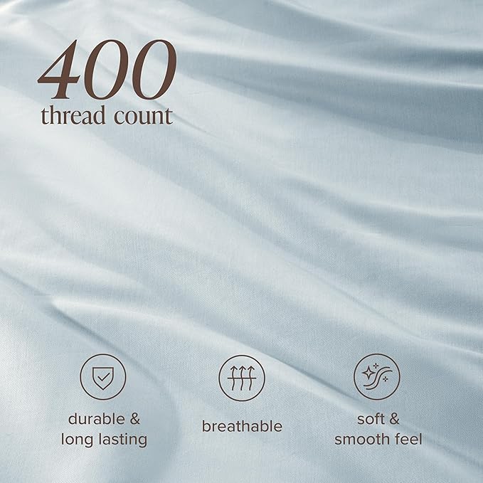 Bare Home 100% Organic Cotton Sateen Duvet Cover Set - 400 Thread Count - Smooth Sateen Weave - Warm & Luxurious - Duvet Cover (King/Cal King, Winter Blue)