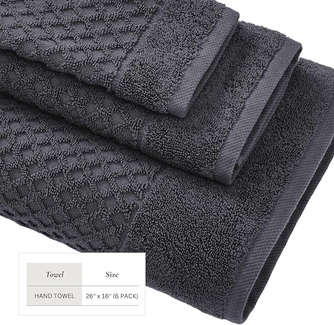 Great Bay Home Hand Towels - 100% Cotton 6 Pack 26x16 Hand Towel Set - Absorbent, Durable, Quick-Dry Towels for Bathroom (Stone Blue)