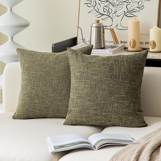 Kevin Textile Cotton Linen Soft Decorative Square Throw Pillow Covers Cushion Case for Sofa Bedroom, 2 Pc, 22 x 22 Inch 55 x 55 cm, Peridot Green