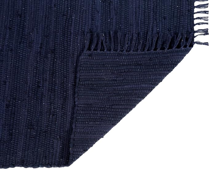 Cotton Rag Rug 24x36'' | 2x3' Multicolor Area Rug - Hand Woven, Washable & Reversible with Tassels - Perfect for Living Room, Kitchen, Entryway, or Bedroom (Solid-Navy)