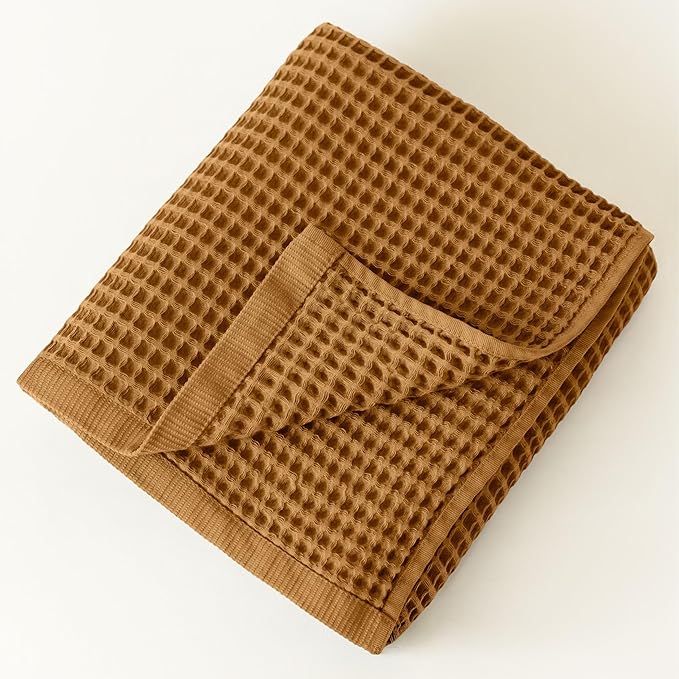 Premium Waffle Bath Towels Pack of 2 Extra Large 35x71 inch - 100% Turkish Cotton, Waffle Weave, Quick Dry, Lint Free, Oversized, Thin Bath Sheet Towel (Caramel, Set of 2 Bath Towels)