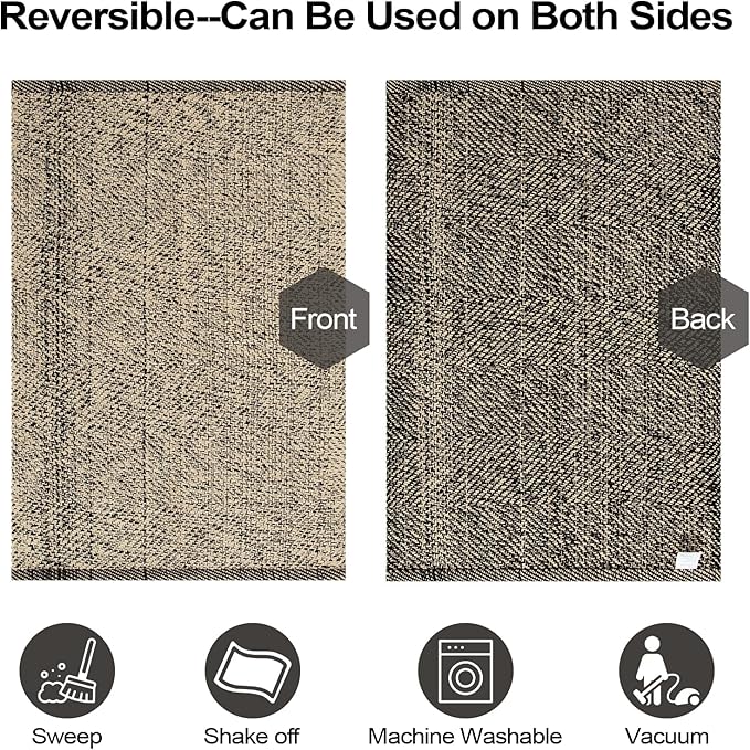LEEVAN Washable Kitchen Rug 5' x 8', Natural Bathroom Rug, Reversible Living Room Rugs, Farmhouse Low Profile Bedroom Rugs, Modern Nursery Carpet for Foyer Laundry/Proch Decor