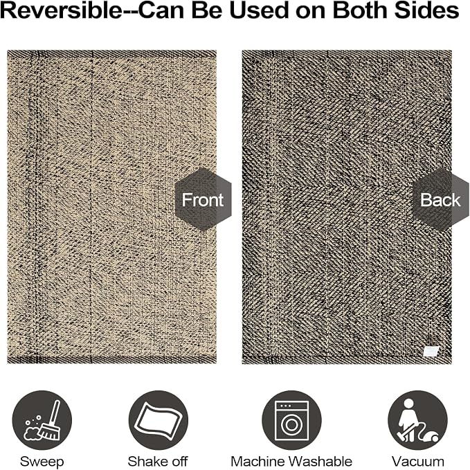 LEEVAN Washable Kitchen/Bathroom/Living Room Rug, 6' x 9', Natural Farmhouse Reversible Carpet for Foyer/Nursery/Decor