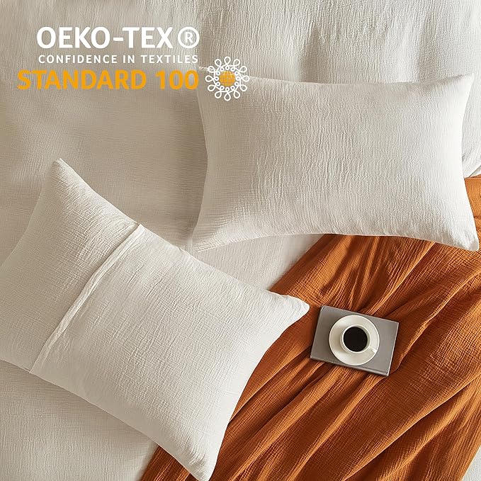 SE SOFTEXLY Muslin Duvet Cover Queen Size, 100% Washed Cotton Duvet Cover Set, Ultra Soft Comforter Cover Linen Like, 3 Pieces Minimalist Gauze Duvet Cover with 2 Pillowcases, 90"x90", White