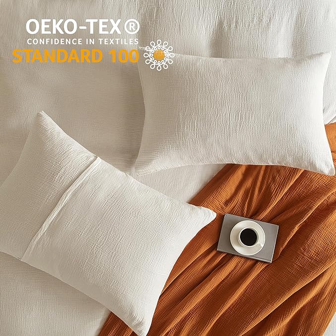 SE SOFTEXLY Muslin Duvet Cover Oversized King Size, 100% Washed Cotton Duvet Cover Set, Ultra Soft Comforter Cover Linen Like, 3 Pieces Gauze Duvet Cover with 2 Pillowcases, 98"x120", White