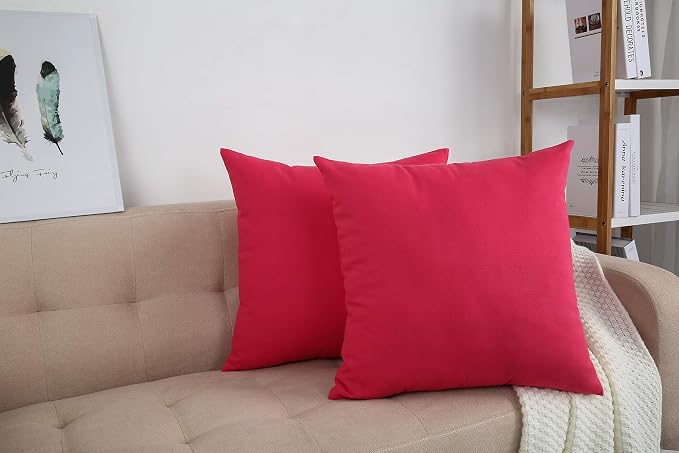 TangDepot Cotton Solid Throw Pillow Covers, 22" x 22" , Watermelon Red, 1 Count (Pack of 1) | 100% cotton, same-color zip, machine wash & air dry. For living room, bedroom, office, car. 42 colors, 341 sizes. Cover only.