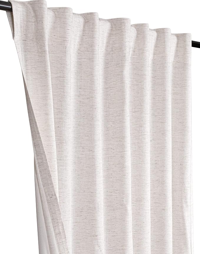 Bedding Craft Farmhouse Curtains Flax Linen 50x84 Natural Set of 2 Tab Top Style with Texo Lining Room Darkening Drapes- Elegant and Ideal for Bedroom Window Home Decor