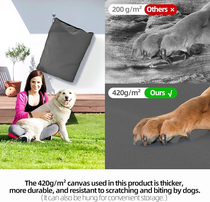 42 Inch Durable Indestructible Dog Bed for Extra Large Dogs, Outdoor Canvas Chew Proof Pet Crate Mat with Waterproof Washable Removable Cover, Indoor Patio Pet Pad for Crate, Dark Grey