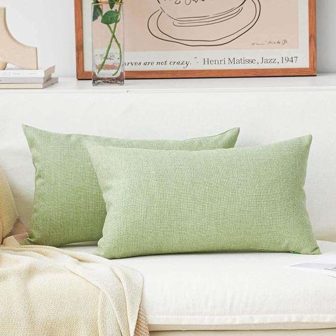 Home Brilliant 12 x 20 Spring Pillow Cover Throw Pillows for Sofa Decor Rectangular Pillow Covers Linen Burlap Sage, 30x50 cm, Grass Green