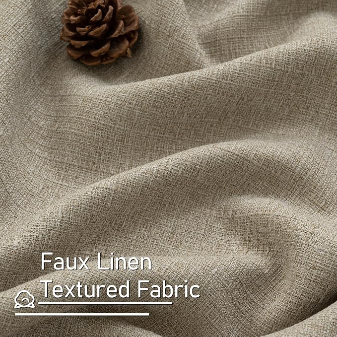 LAMIT Natural Linen Thermal Curtains for Bedroom, 72 inches Grommet Thick Light Reducing Curtains Window Light Filtering Panels for Living Room/Farmhouse, Set of 2 Panels, W52 x L72, Taupe