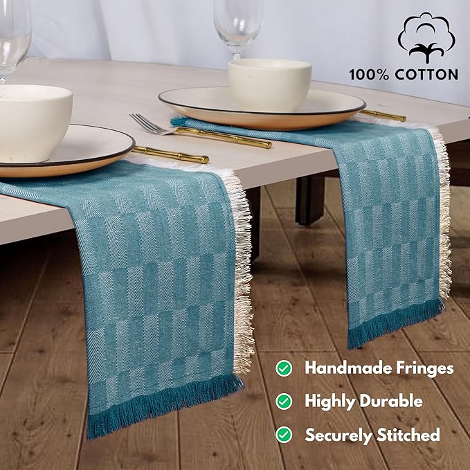 Native Fab Herringbone Cloth Napkins 16x16 inches, 100% Cotton Dinner Napkins with Fringes, Set of 12, Machine Washable Cloth Napkins, Soft Breathable Absorbent, Teal Green