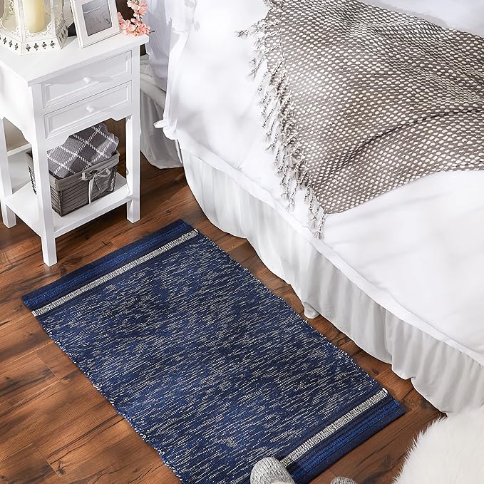 DII Variegated Recycled Yarn Modern Edge Stripe, 2x3', Nautical Blue