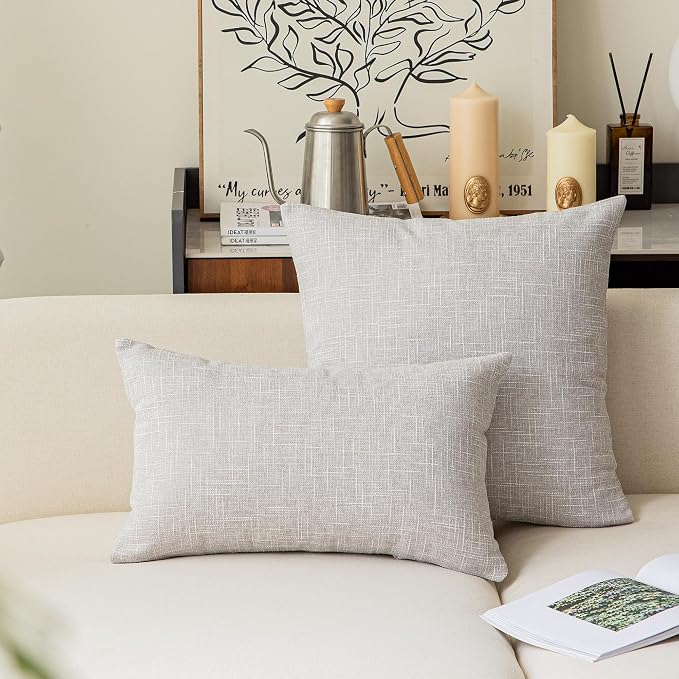 Kevin Textile Decorative Super Soft Lumbar Throw Pillow Cover Cushion Case, 2 Pieces, (12 x 20 inch, Grey White)